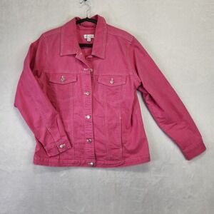 Denim & Co Womens Pink Button Front Denim Trucker Jacket Large‎ Contrast Stitch